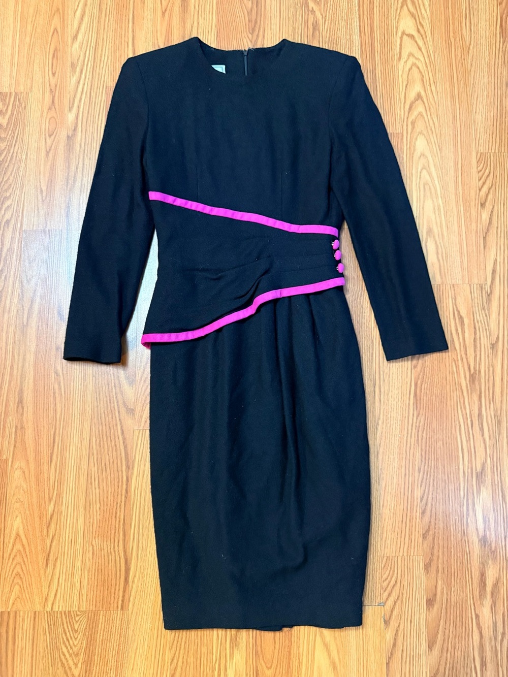 Vintage Black Dress with Pink Trim Womens Sheath